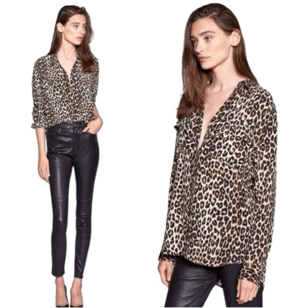 Equipment Slim Signature Leopard Print Silk Blouse Size S Animal Print‎ Career
